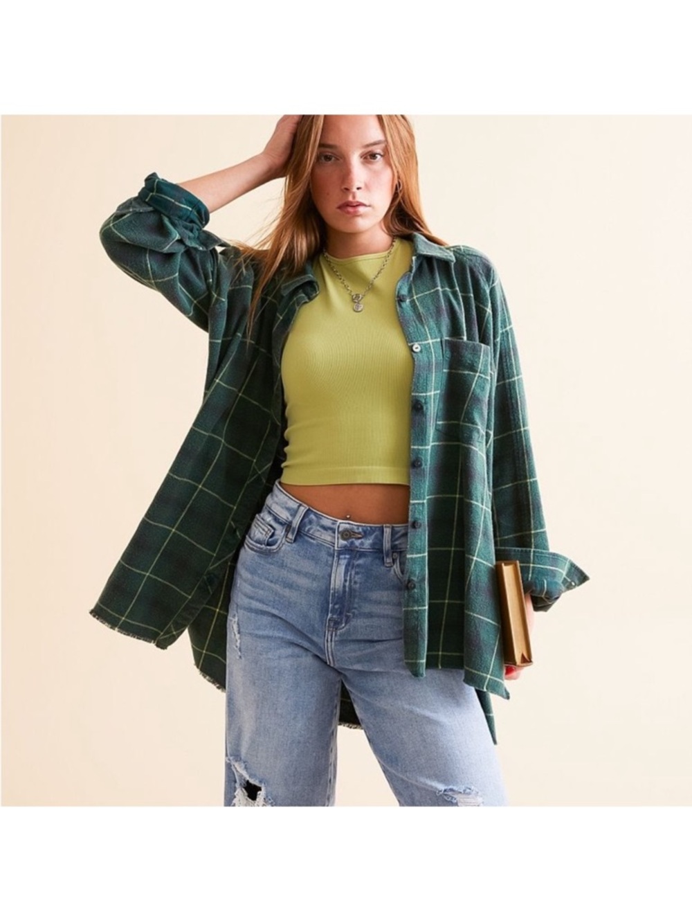 Boyfriend Green Plaid Button-Up Shirt